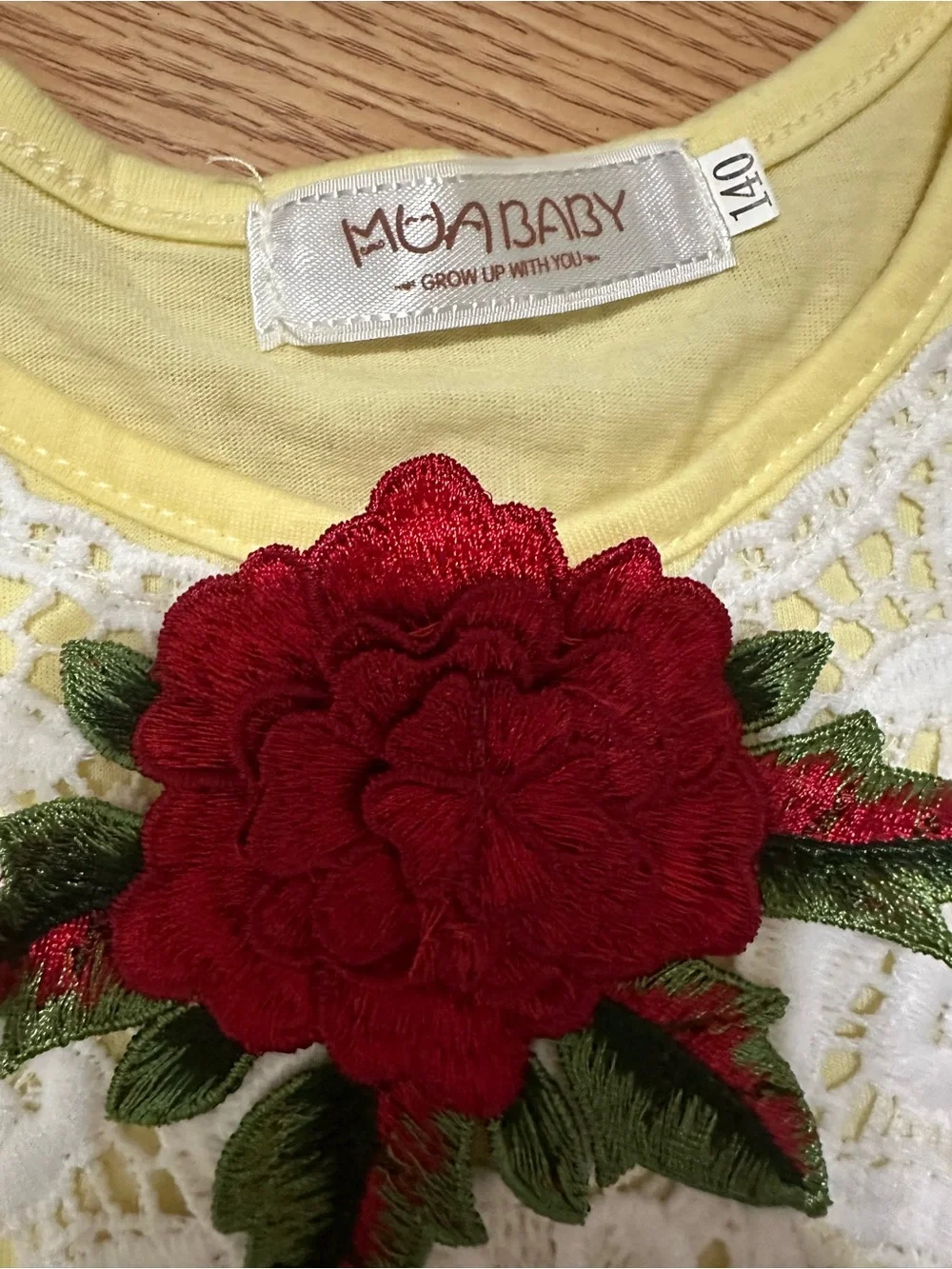 Yellow Girls' Flower Applique Party Dress